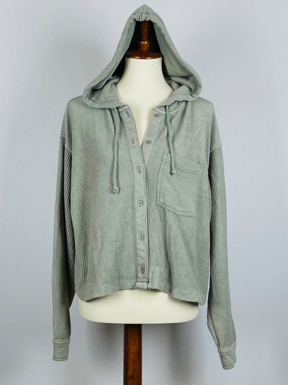 American Eagle Cropped Corduroy Hoodie Sz M Sage Green Earthy Gorpcore Indie